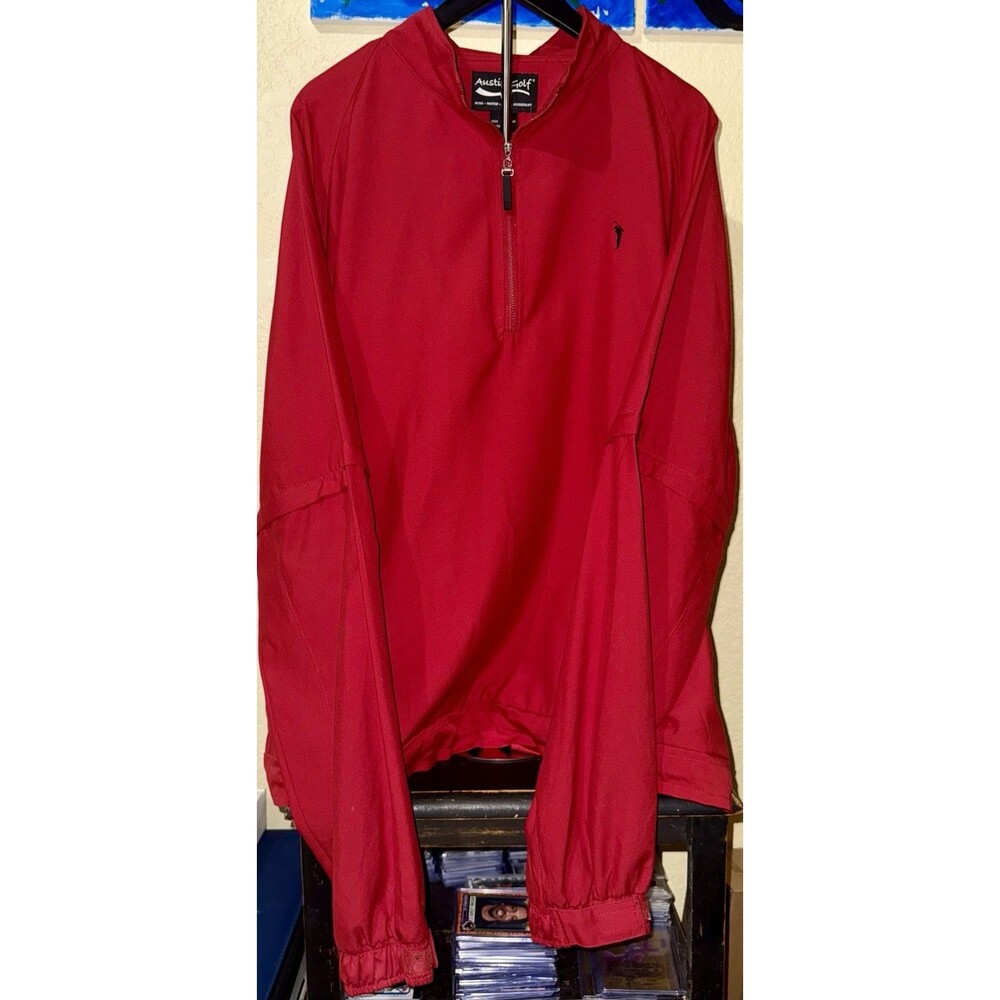 Austin Golf Size XXL Jacket Mens Red Pullover Quarter Zip Windbreaker Logo
